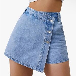 Stylish Denim Skort with Button Detail